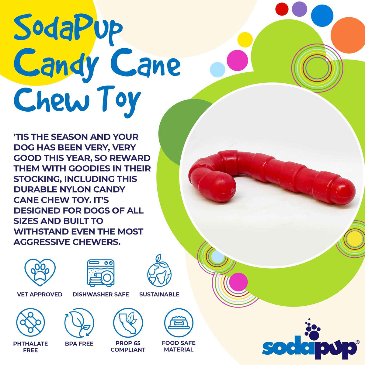 Candy Cane Nylon Dog Toy for Aggressive Chewers | USA Made | SodaPup - BIG FRENCHIES