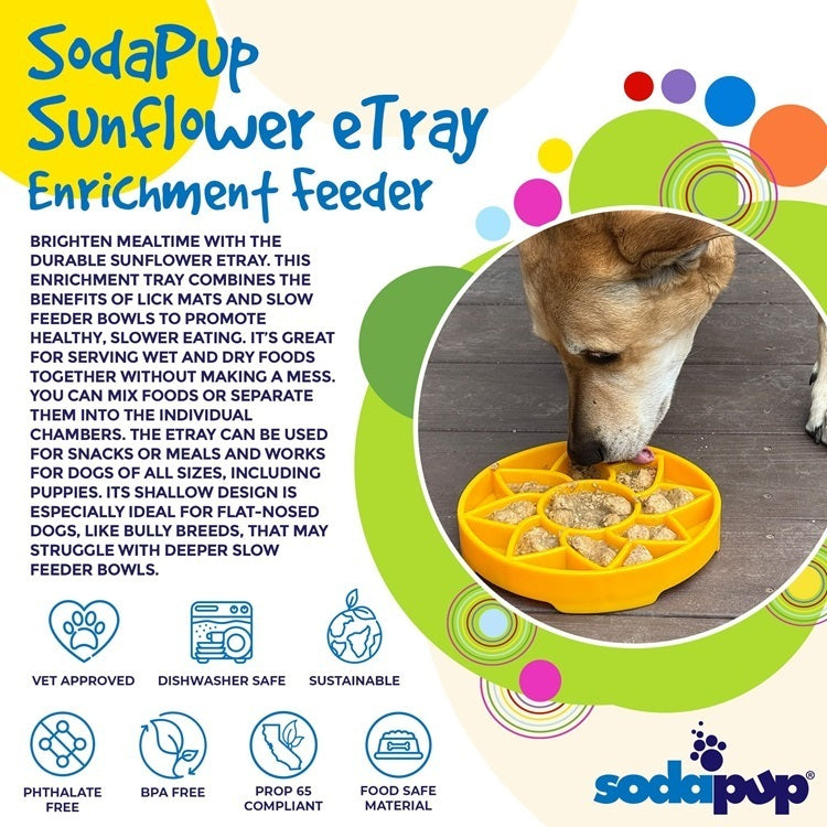 Sunflower eTray Shallow Slow Feeder Dog Bowl for Enrichment | USA Made - BIG FRENCHIES