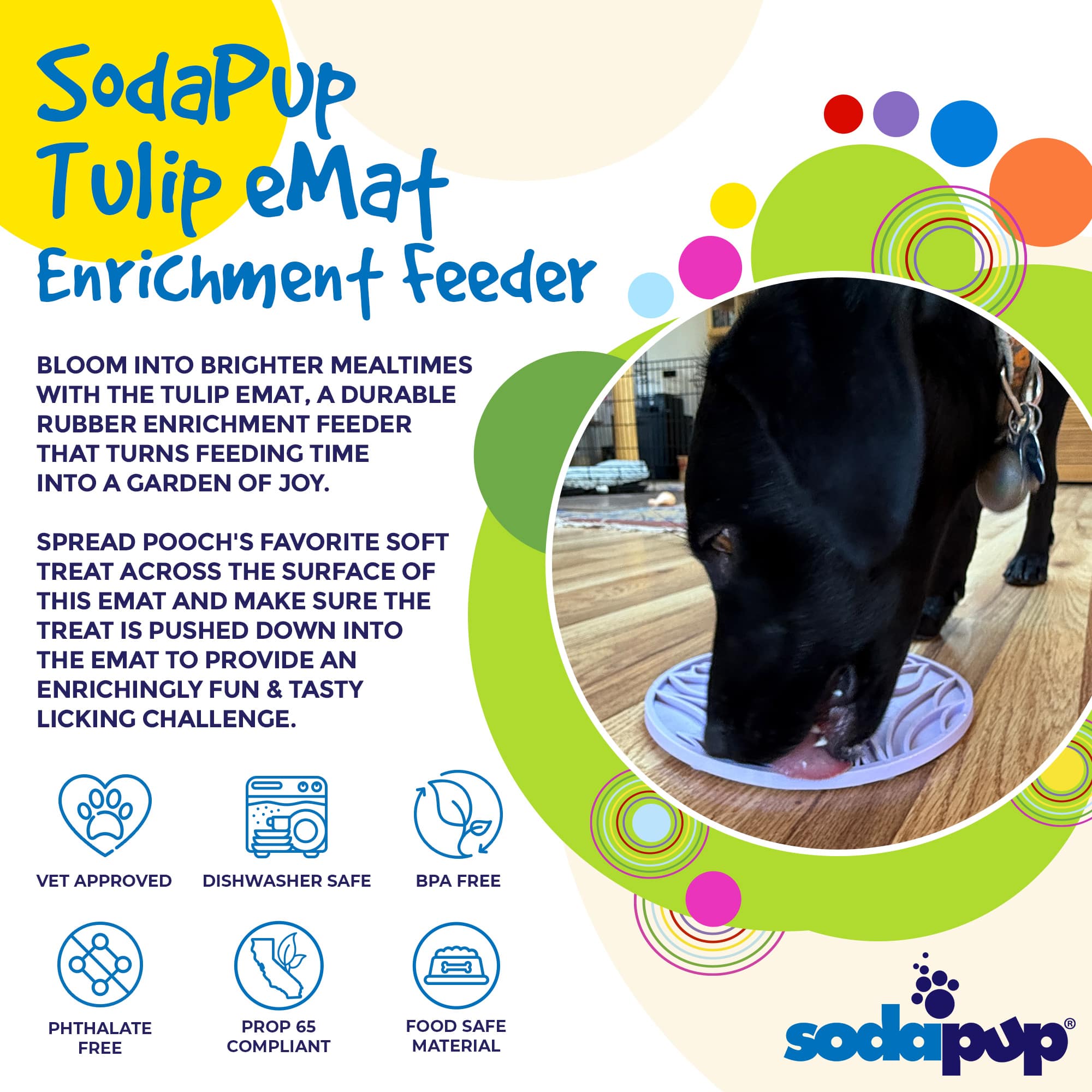 Tulip Design eMat - Enrichment Lick Mat For Dogs and Cats - With Suction Cups | USA Made - BIG FRENCHIES