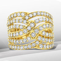 10K Yellow Gold 3.00 Cttw Diamond Multi Row Bypass Wave Cocktail Band Ring (J-K Color, I1-I2 Clarity) - Size 7