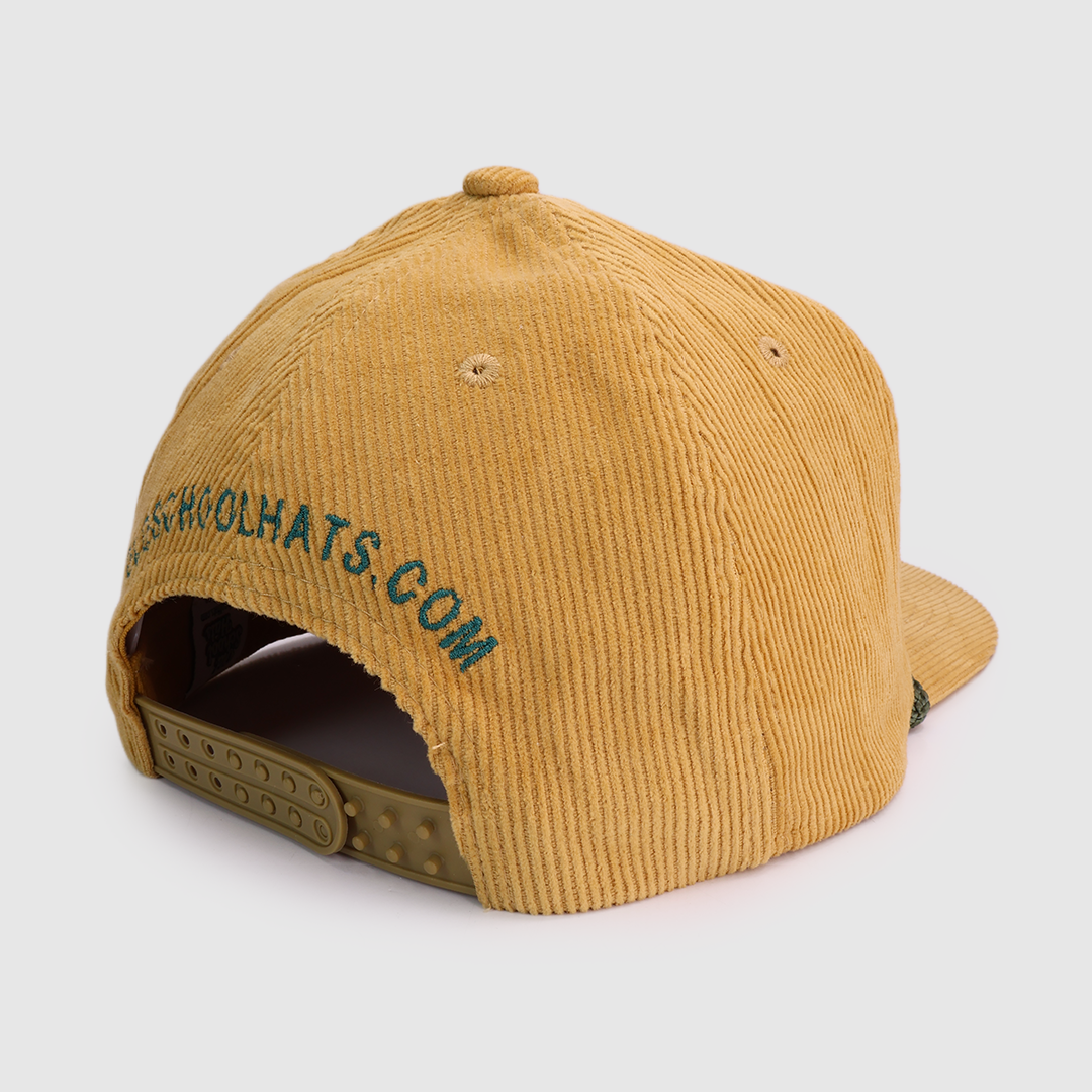 Bass Out Of Water Custom Embroidered Gold Corduroy Snapback Cap Hat