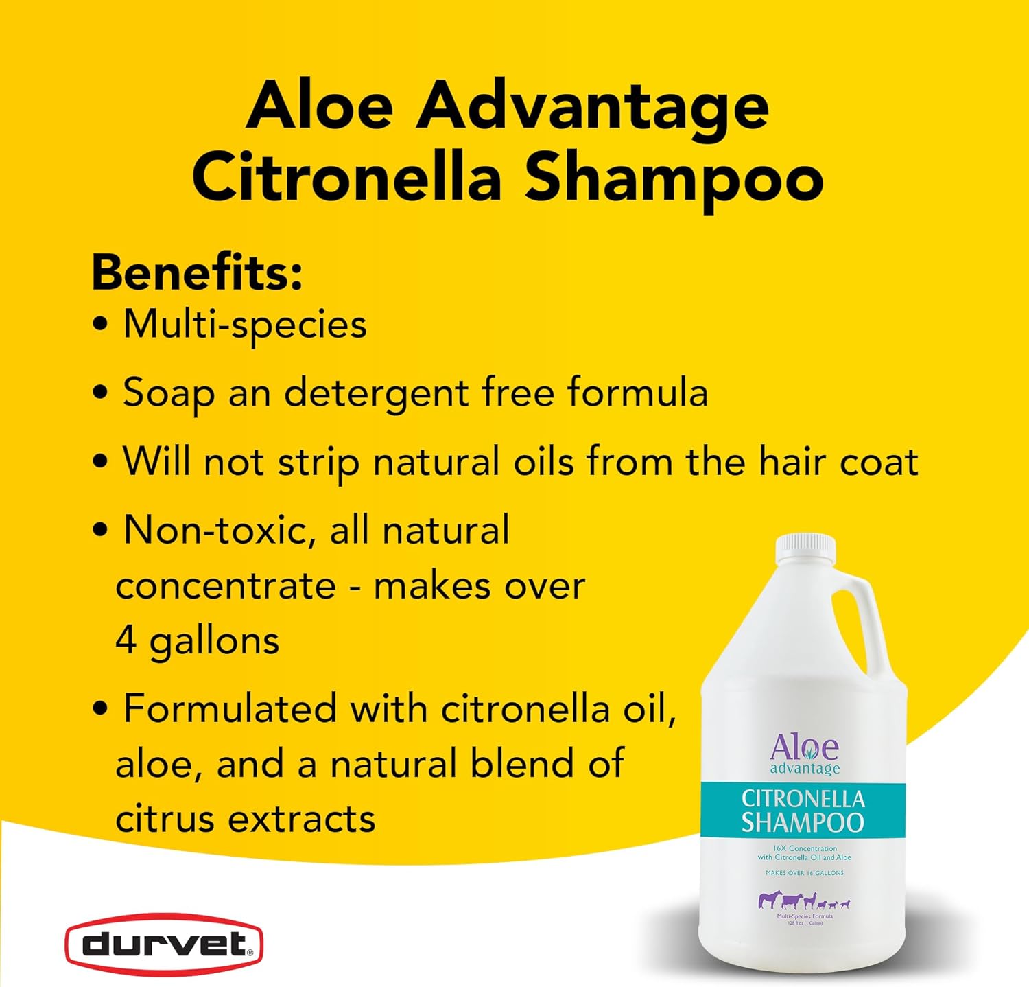 Durvet Citronella Shampoo Horses Dogs Livestock Natural Coat Cleaner Gallon