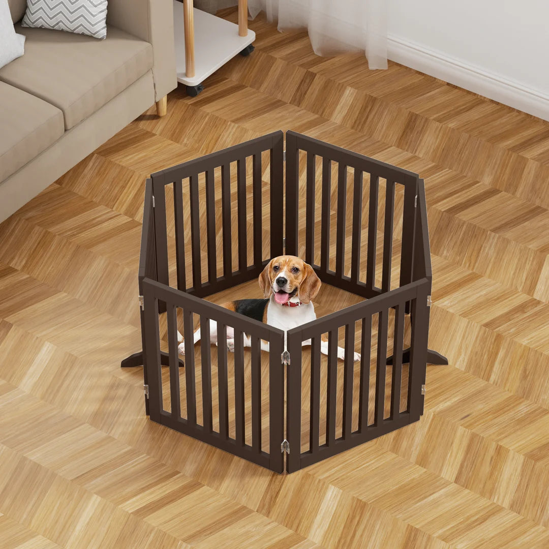 Freestanding Wooden Pet Gate – Multi-Size Folding Dog Gate, 30-Second Setup, No Wall Mounting, Espresso