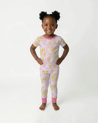 Softball Cherry Mom And Girl Matching Bamboo Two Piece Short Sleeve Pajama Set