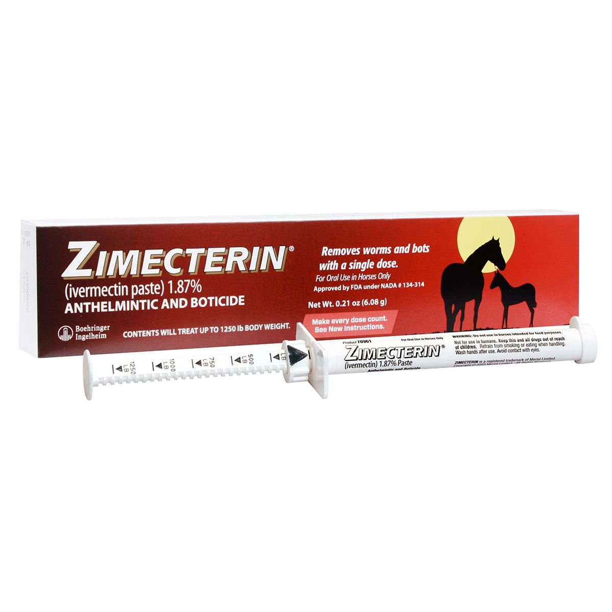 Cat Merial Zimecterin Dewormer Paste Horses .21 Oz Broad Spectrum Treats 1250 Lbs