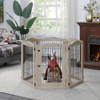 6-Panel Freestanding Solid Wood Dog Gate with Lockable Door, 132"L x 31.5"H – Foldable Pet Gate & Playpen, No Wall Mounting Required