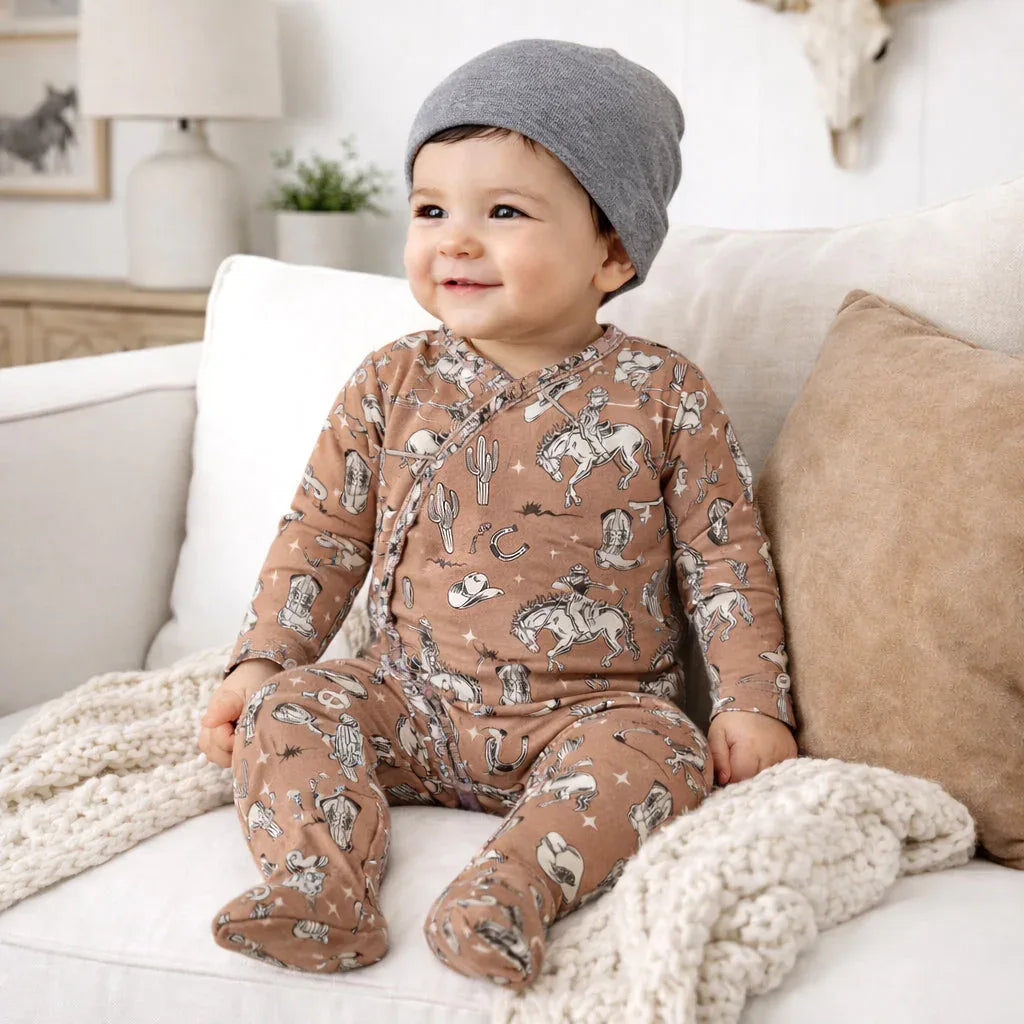 Wild Wrangler/Brown Western Baby Boy Bamboo Zipper Romper - BIG FRENCHIES