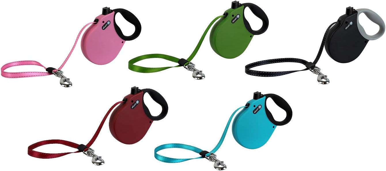 Alcott Adventure Retractable Reflective Belt Leash for Dogs, 16' Long, MD Red