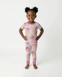 Softball Cherry Mom And Girl Matching Bamboo Two Piece Short Sleeve Pajama Set