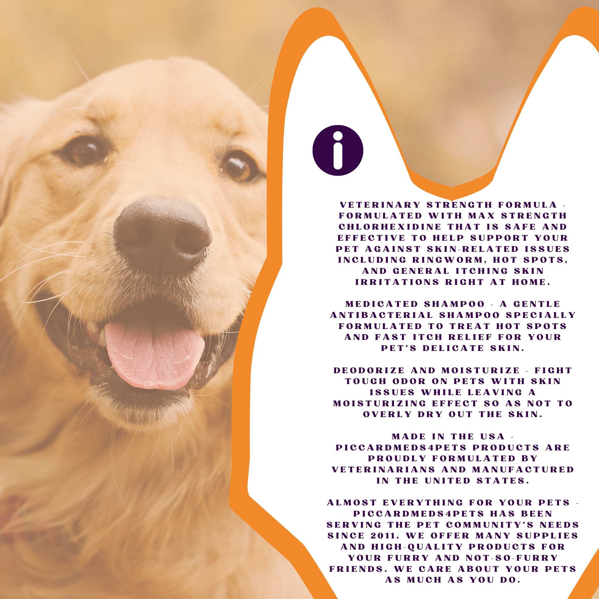 Piccardmeds4pets Hot Spot Anti-Itch Max Strength Chlorhexidine 4% Pet Shampoo 12 oz.