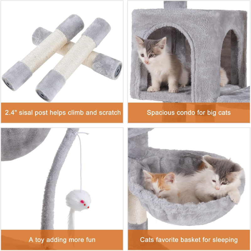 Heybly Small Cat Tree with Hammock – Compact Cat Tower & Furniture for Indoor Cats - BIG FRENCHIES