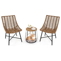 3 Piece Outdoor Furniture Set with Pet Housefor Patio Yard-Brown
