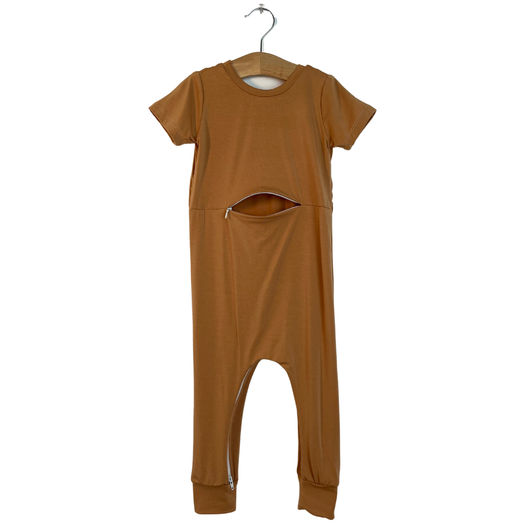 Camel Bamboo Lyocell Romper with G-Tube Access
