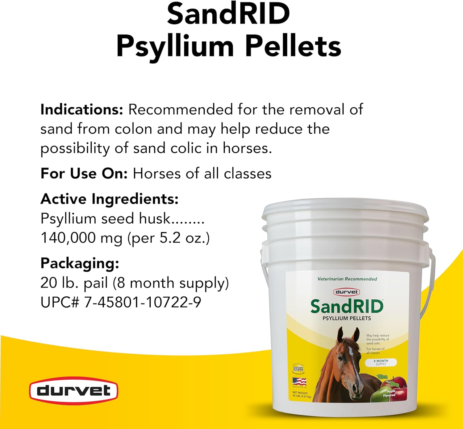Durvet Equine Sandrid Psyllium Pellets 20 lbs. Apple Flavor