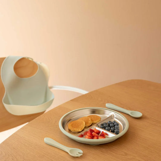 Stainless Steel Baby Feeding Set 6+ Months- Sage Green - BIG FRENCHIES