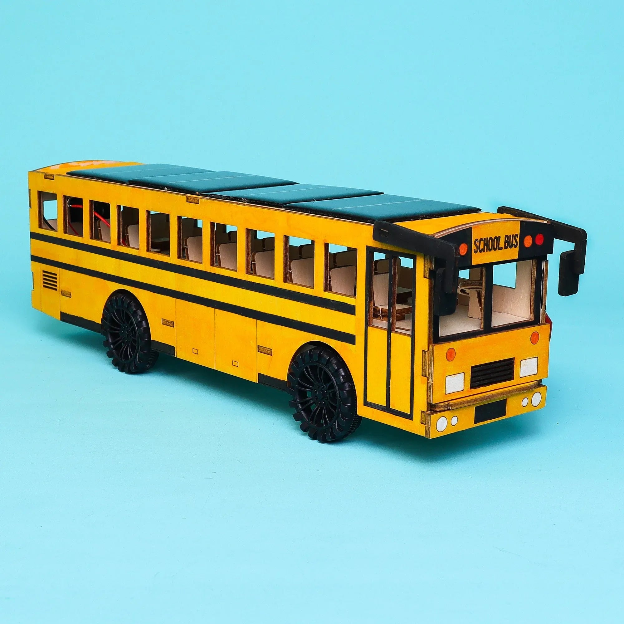 Dual Power School Bus STEM Kit – Build, Paint & Personalize | Battery + Solar Powered - BIG FRENCHIES