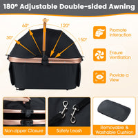 3-in-1 Foldable Pet Stroller with Sun Shade and Safety Belt for up to 55 lbs Small Medium Dogs Cats-Black