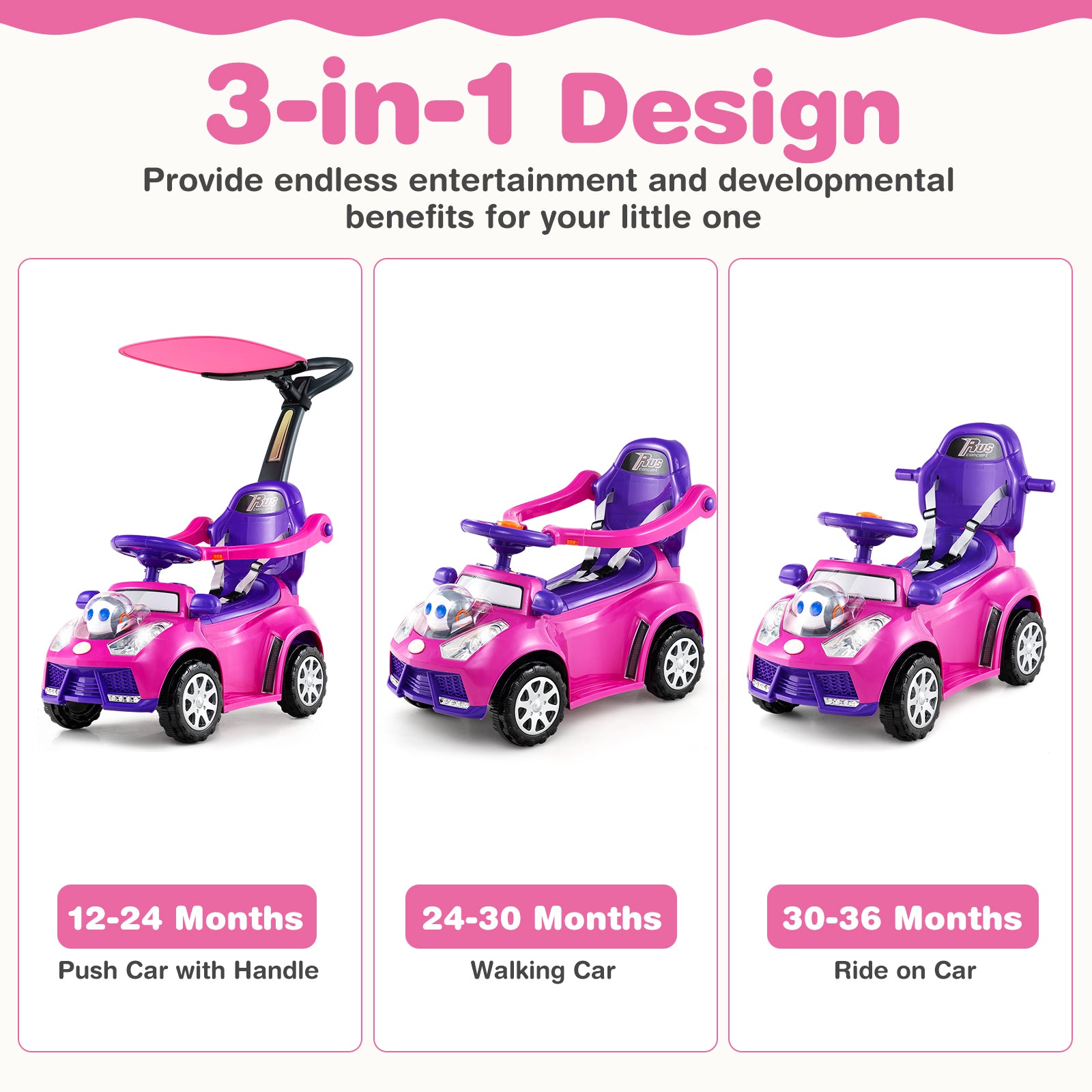 3 in 1 Push Car for Toddler Stroller Sliding Walking Car for Boys and Girls