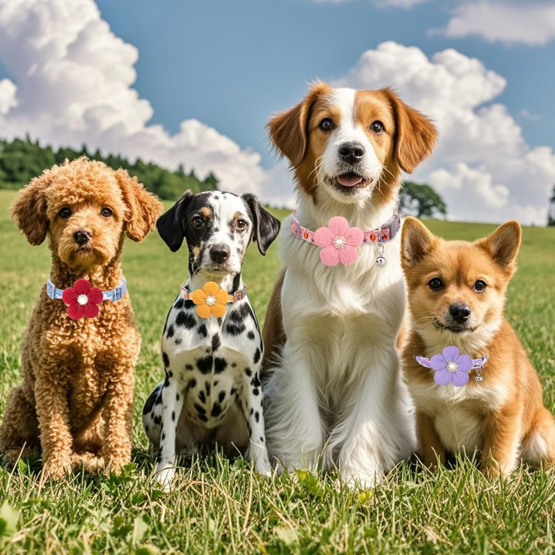Small Dog Collar With Flower, Spring Dog Collar For Girl Dog Collars For Small Dogs Cute Dog Collar With Bell, Adjustabl