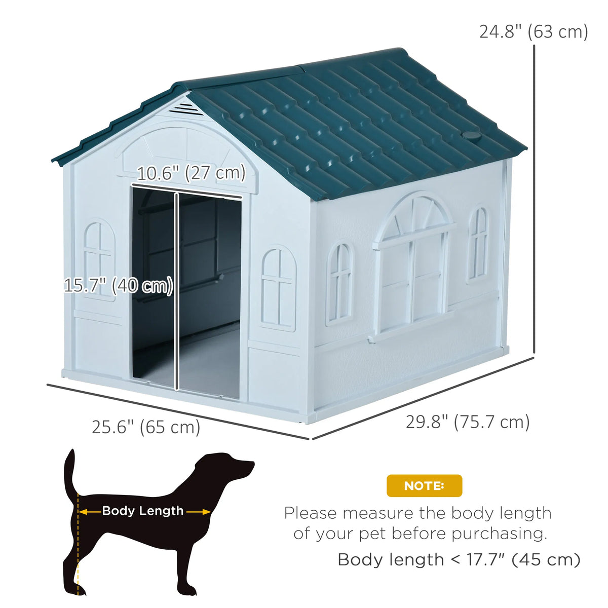 26" Plastic Dog House Outdoor with Air Vents, for Small Medium Dogs, Blue