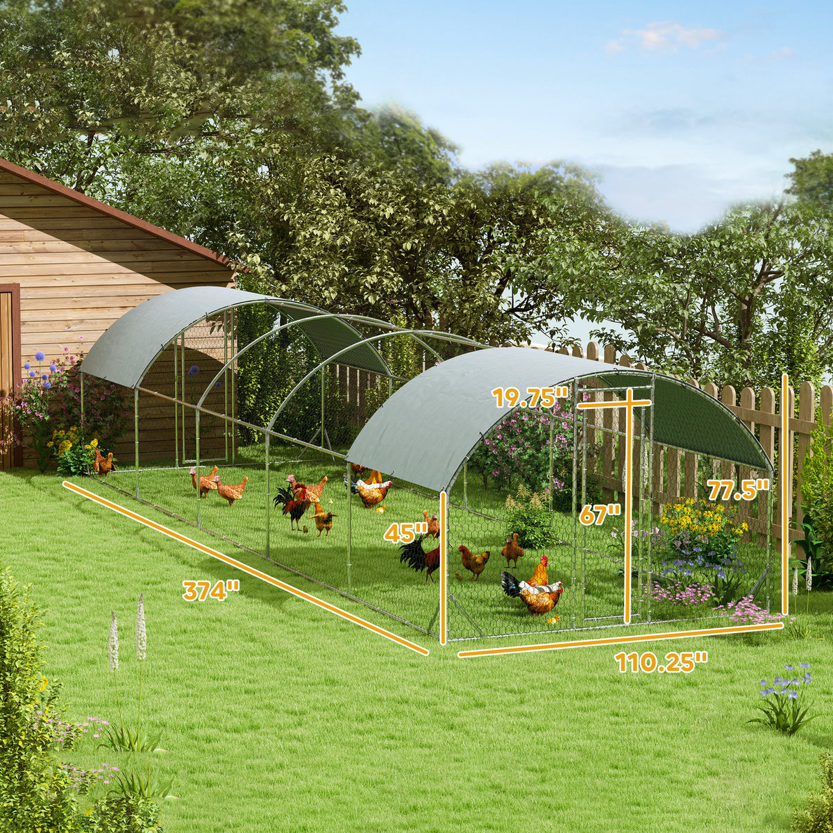 Large Metal Chicken Coop with Waterproof and Anti-UV Cover for Yard, Outdoor, Duck, Rabbit, 9.2 x 31.2 x 6.5