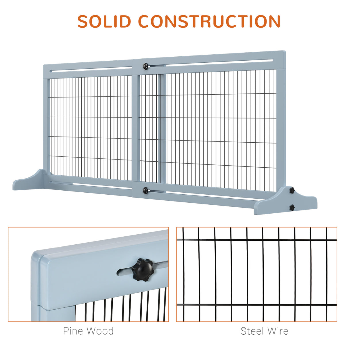 71" W x 27.25" H Extra Wide Freestanding Pet Gate with Adjustable Length Dog, Cat, Barrier for House, Doorway, Hallway, 