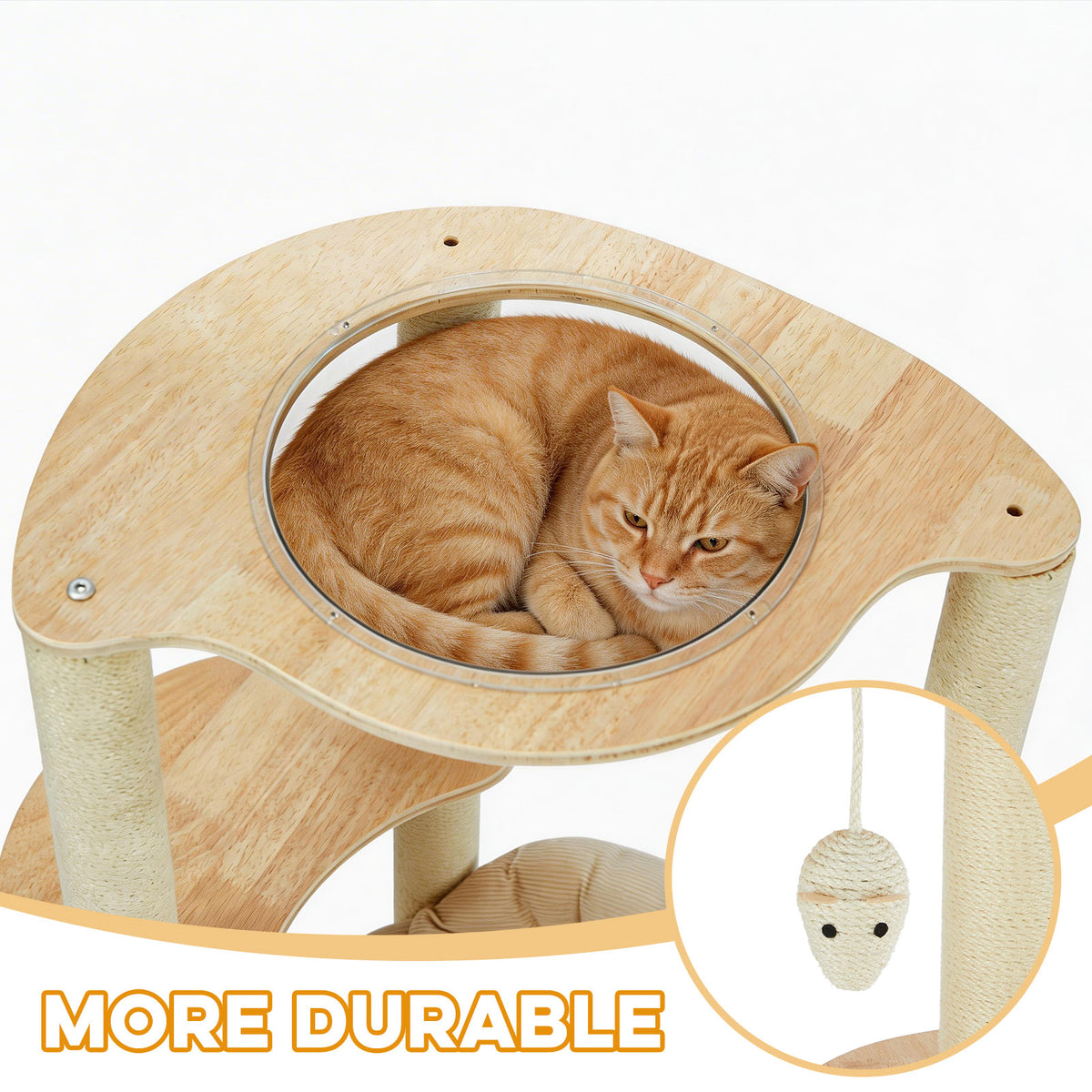 Modern Heavy-Duty No-Drill 4-Tier Solid Wood Cat Tree- 45.7in Multi-Cat Tower With Cozy Bed, Capsule & Extra Wide Perch