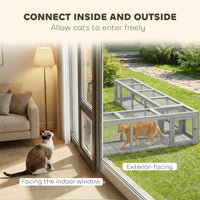 PawHut Wooden Cat Run With Weather Protection, Connecting Inside And Outside, Dark Gray