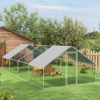 Large Chicken Coop Metal Chicken Run for Chickens with Waterproof and Anti-UV Cover, Spire Shaped Walk in Fence Cage Hen