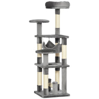 52" Multi-Level Cat Tree Tower, Kitten Scratcher Activity Center Play House with Hammock - Grey