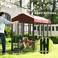 Outdoor Dog Kennel with Rotating Bowl Holders, Walk-in Pet Playpen with Waterproof Cover, 8 x 4 x 6, Red