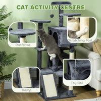 54" Cat Tree, Multi-Level Cat Tower with Scratching Posts, Cat Condos, Bed, Platforms, Ramp, Toy Ball, Dark Grey