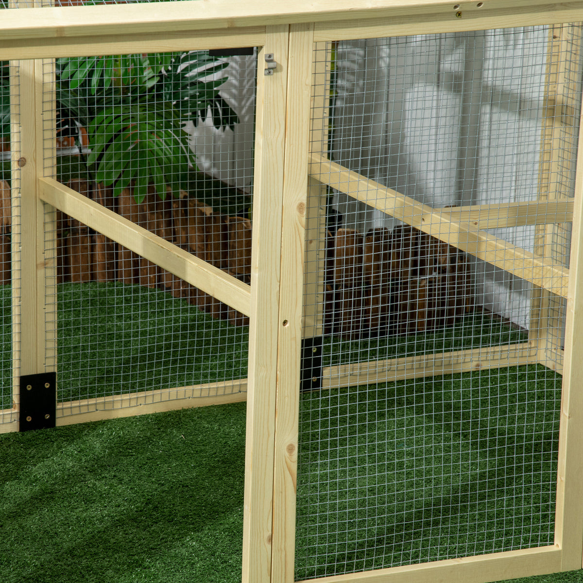 Wooden Chicken Run, Combinable Design with Perches, 4.6 x 2.8, Nature Wood