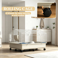 35"35"25" Rolling Small Animal Cage with Water Bottle Hay Feeder Food Dish for Rabbits Hedgehogs Guinea Pigs
