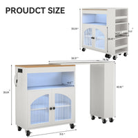 Kitchen Island On Wheels With Extended Table MDF Rolling Kitchen Storage Cart With LED Light Power Outlets 2 Fluted Glas