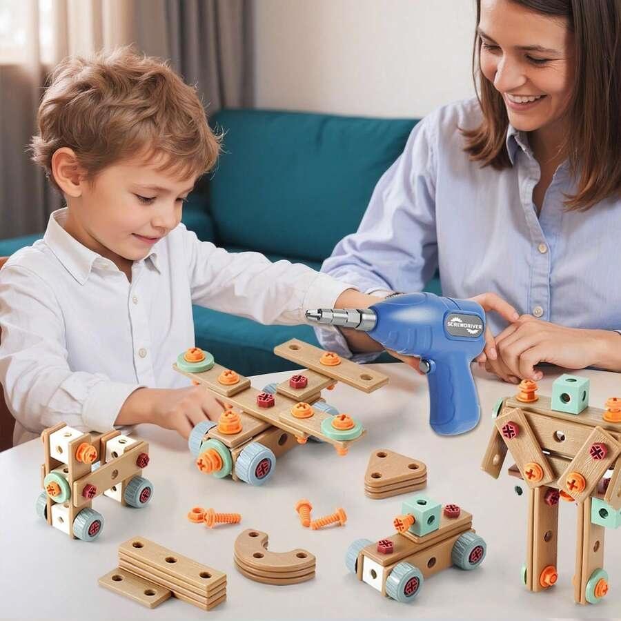 126-Piece Creative Wooden Construction & Tool Set Early Education Pretend Play Toy