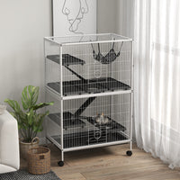 50" H Rolling Small Animal Cage with Hammock, Ferret Cage, Chinchilla Cage, Pet Habitat, wIth 4 Doors, Removable Tray