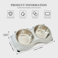 Anti Slip Base Double Cat Food Bowl, Gray Stainless Steel Food And Water Bowl, Easy To Clean And Detachable Design, Cat 