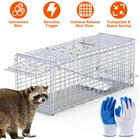Live Animal Trap Cage 37x14x15in Folding Catch And Release Humane Cat Trap Galvanized Iron For Raccoons Foxes Coyotes St