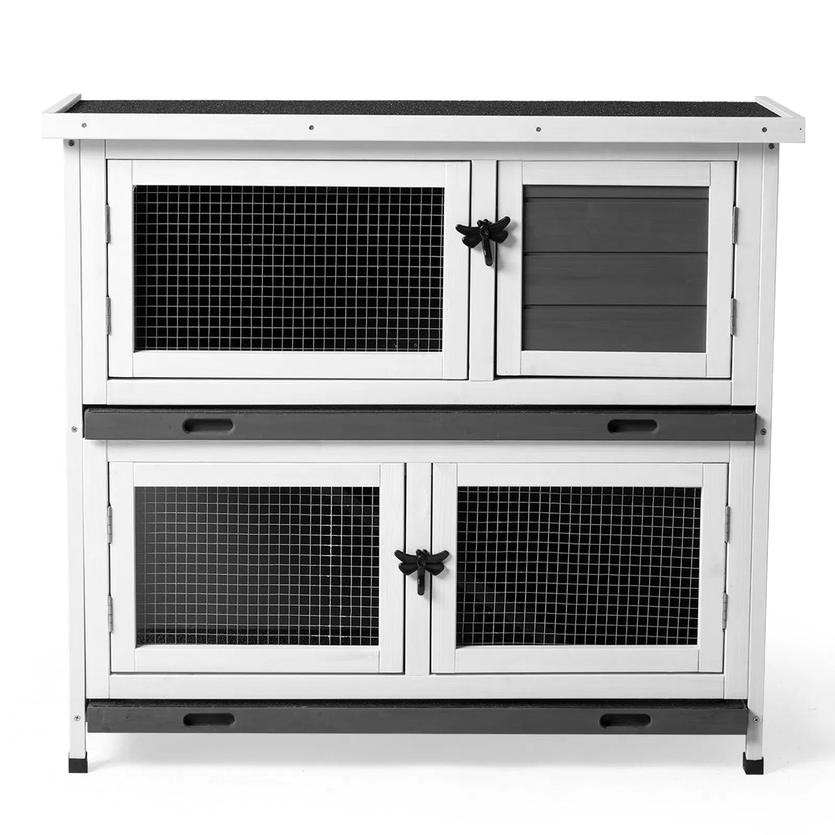 2 Story Solid Wood Rabbit Hutch Bunny Cage with 2 Large Main Rooms, Indoor Outdoor Rabbit House Guinea Pig Cage Pet Hous