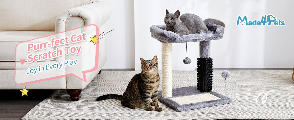 Small 4-in-1 Cat Tree Tower With Self-grooming Brush And Natural Sisal Scratching Post, Soft Plush Cat Bed And Hanging B