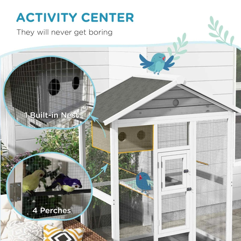 Wooden Bird Cage Aviary, Flight Cage With 4 Perches, Nest And Slide-Out Tray For Indoor Outdoor, GrayMultiple Packages S