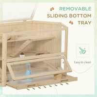 Wooden Large Hamster Cage Small Animal Exercise Play House 3 Tier with Tray, Seesaws, Water Bottle, Activity Center, Nat