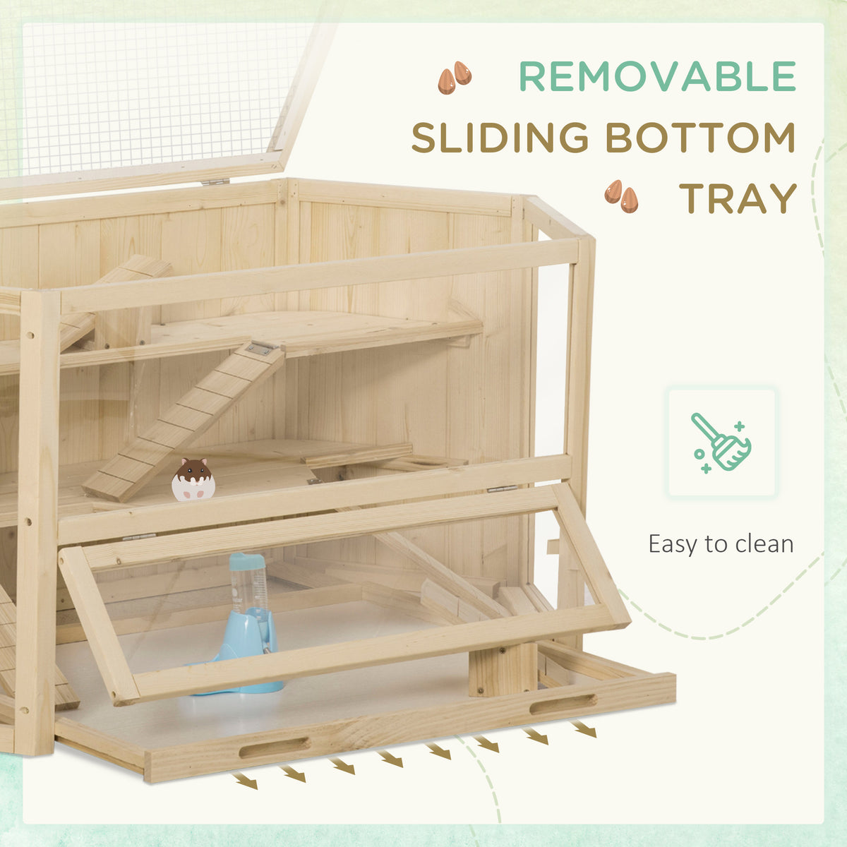 Wooden Large Hamster Cage Small Animal Exercise Play House 3 Tier with Tray, Seesaws, Water Bottle, Activity Center, Nat