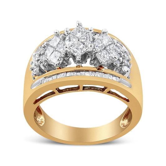 10K Yellow and White Gold 1 1/2 Cttw Pear Shaped 3 Stone Style Diamond Ring Band (H-I Color, SI1-SI2 Clarity) - Ring Size 7