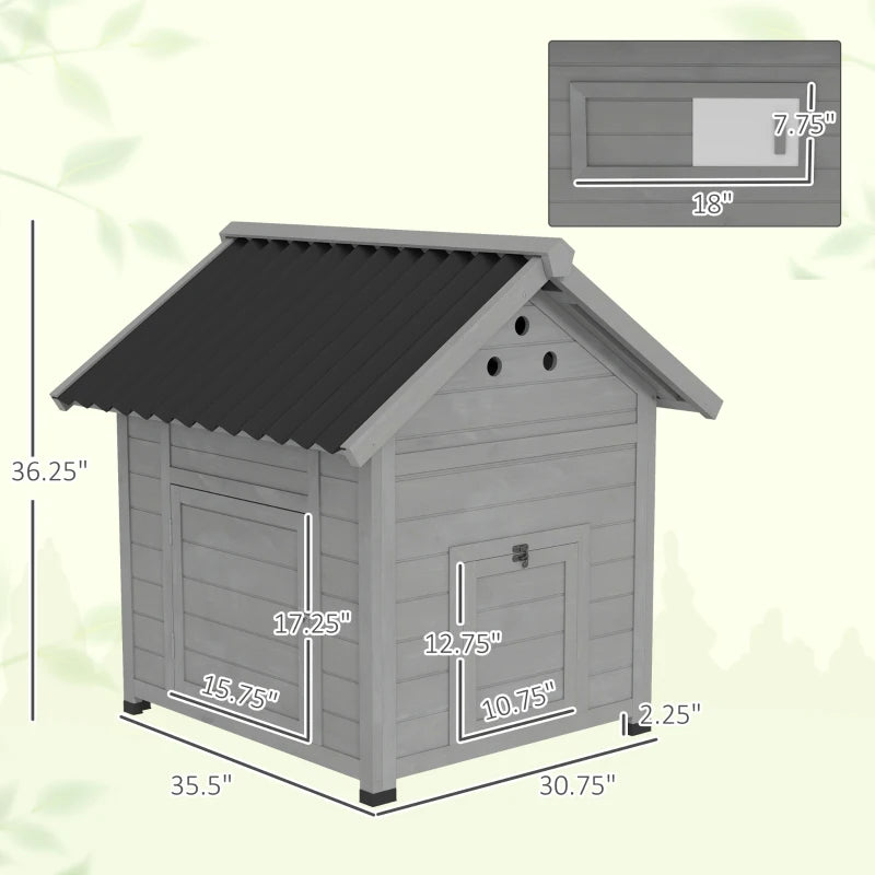Duck Coop, Wooden Duck House With Openable Roof & Double Doors, Light Gray