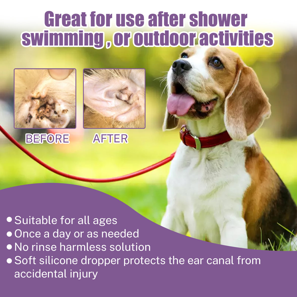 118ml Pet Ear Rinse Cleaner With Glycerin & Disodium EDTA, Anti-Itch Antimicrobial Ear Wash For Dogs Cats, Alcohol-Free 