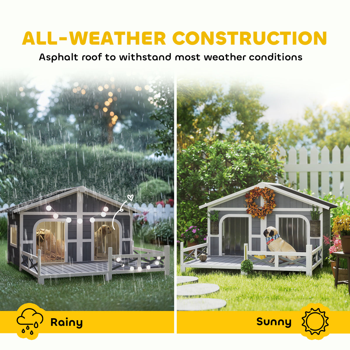 Dog House Outdoor, Wooden Dog Kennel Weatherproof with Porch, Openable Roof, Removable Bottom, Elevated Floor, Double Ro