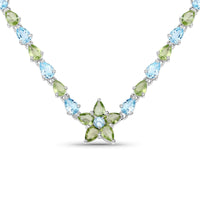 29.48 Carat Genuine Blue Topaz and Peridot .925 Sterling Silver Necklace