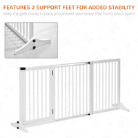 Freestanding Length Adjustable Wooden Pet Gate with Lockable Door 3 Panels, White